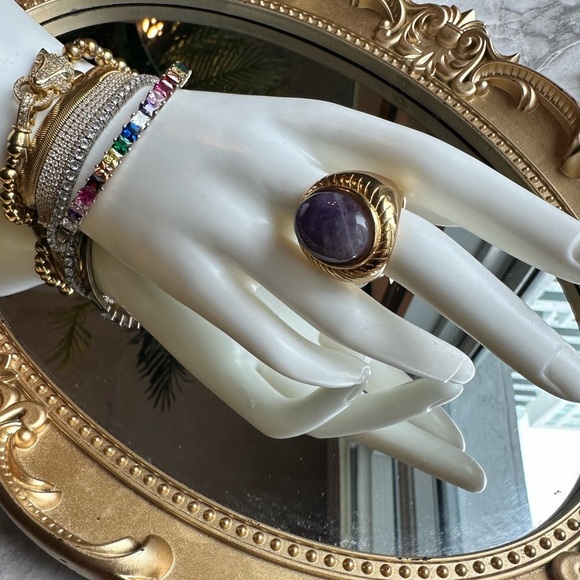 Anil Bold Amethyst Stone Gold Electroplated Ring – Statement Jewelry - Picture 7 of 7